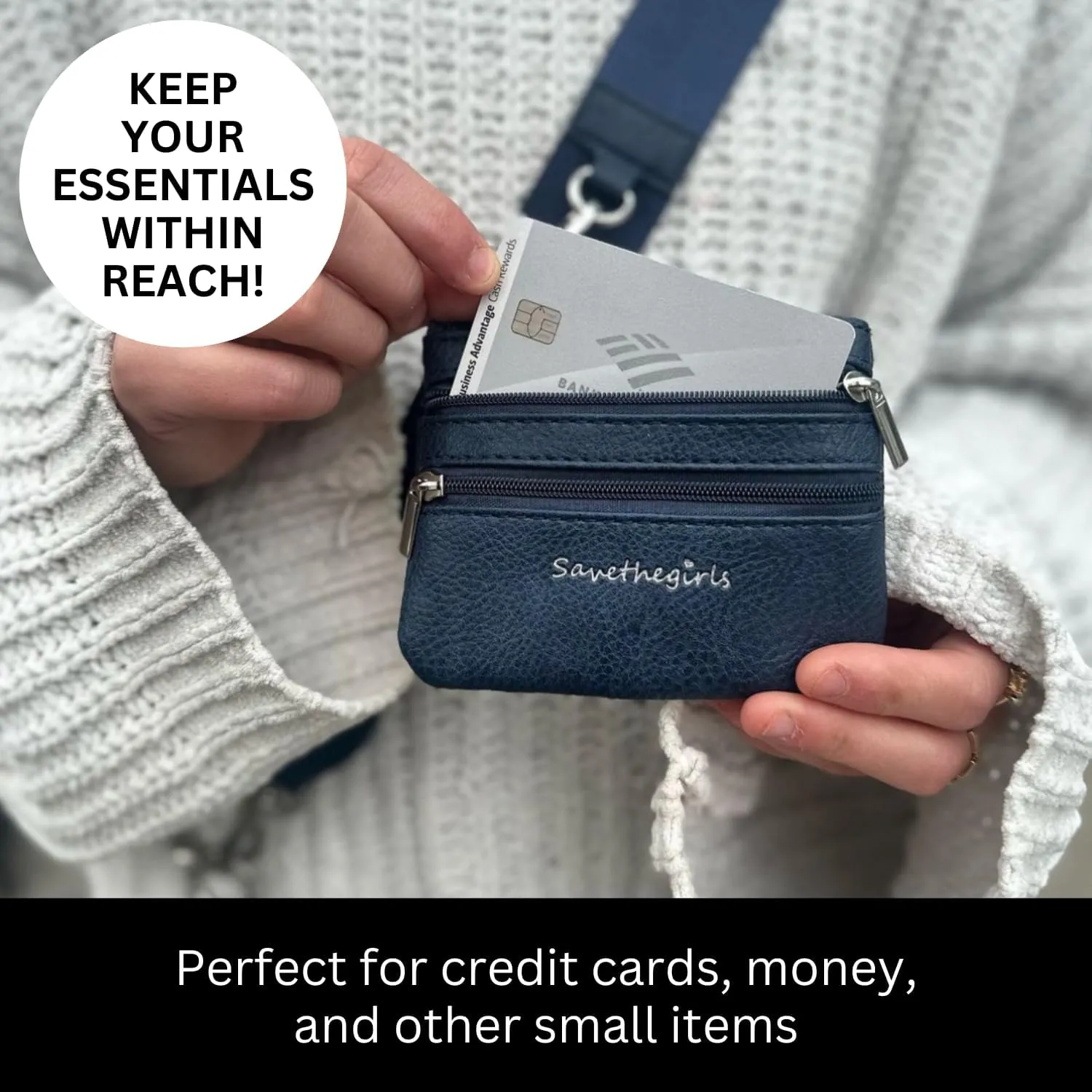Clip and Go Phone Strap Solid (Royal Blue - Blue Pouch) - Crossbody Phone Strap Chain with Zipper Wallet Pouch – Phone Lanyard with Zippered Pouch