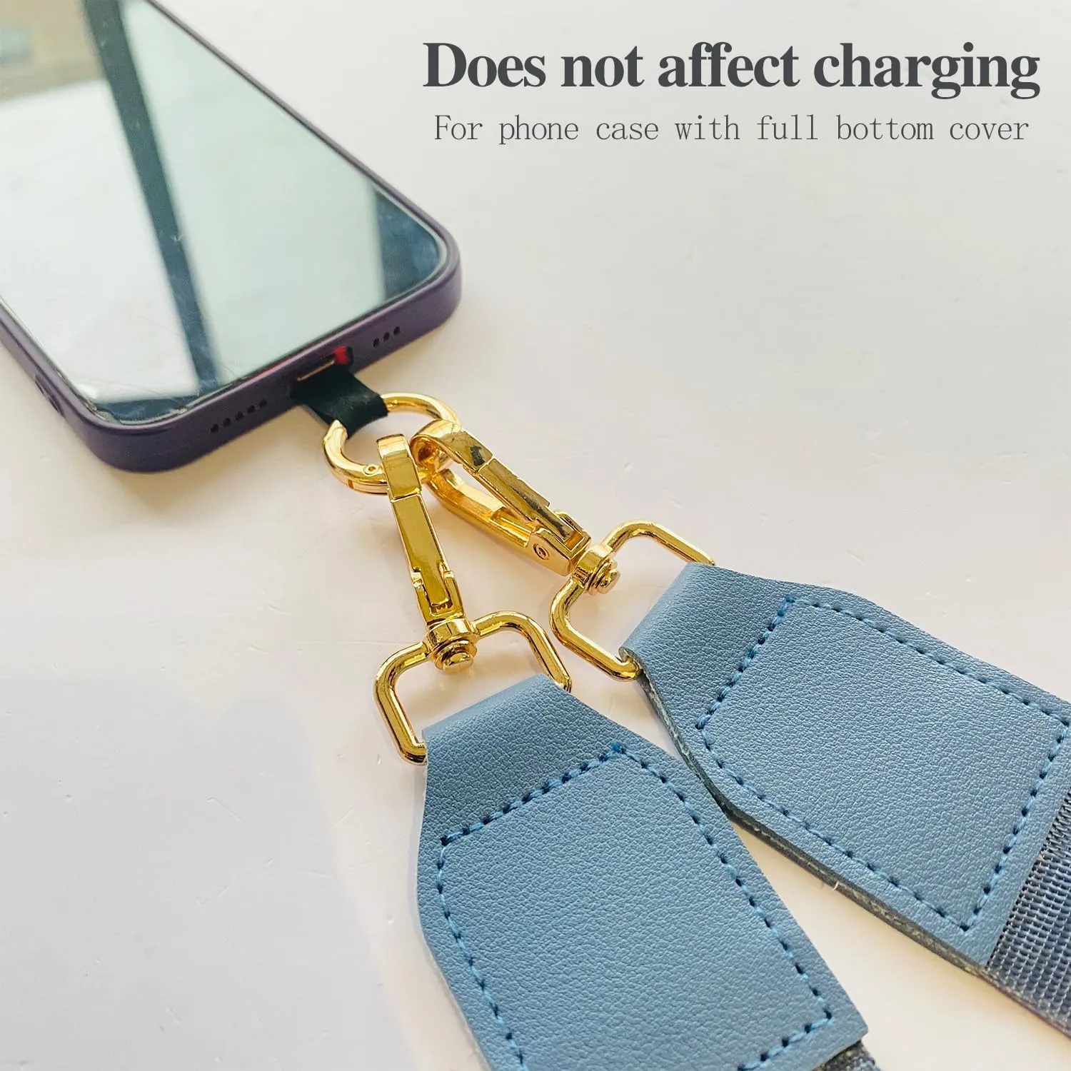Clip and Go Strap for Phone with Wallet Crossbody Phone Strap with Zippered Pouch for Women Blue