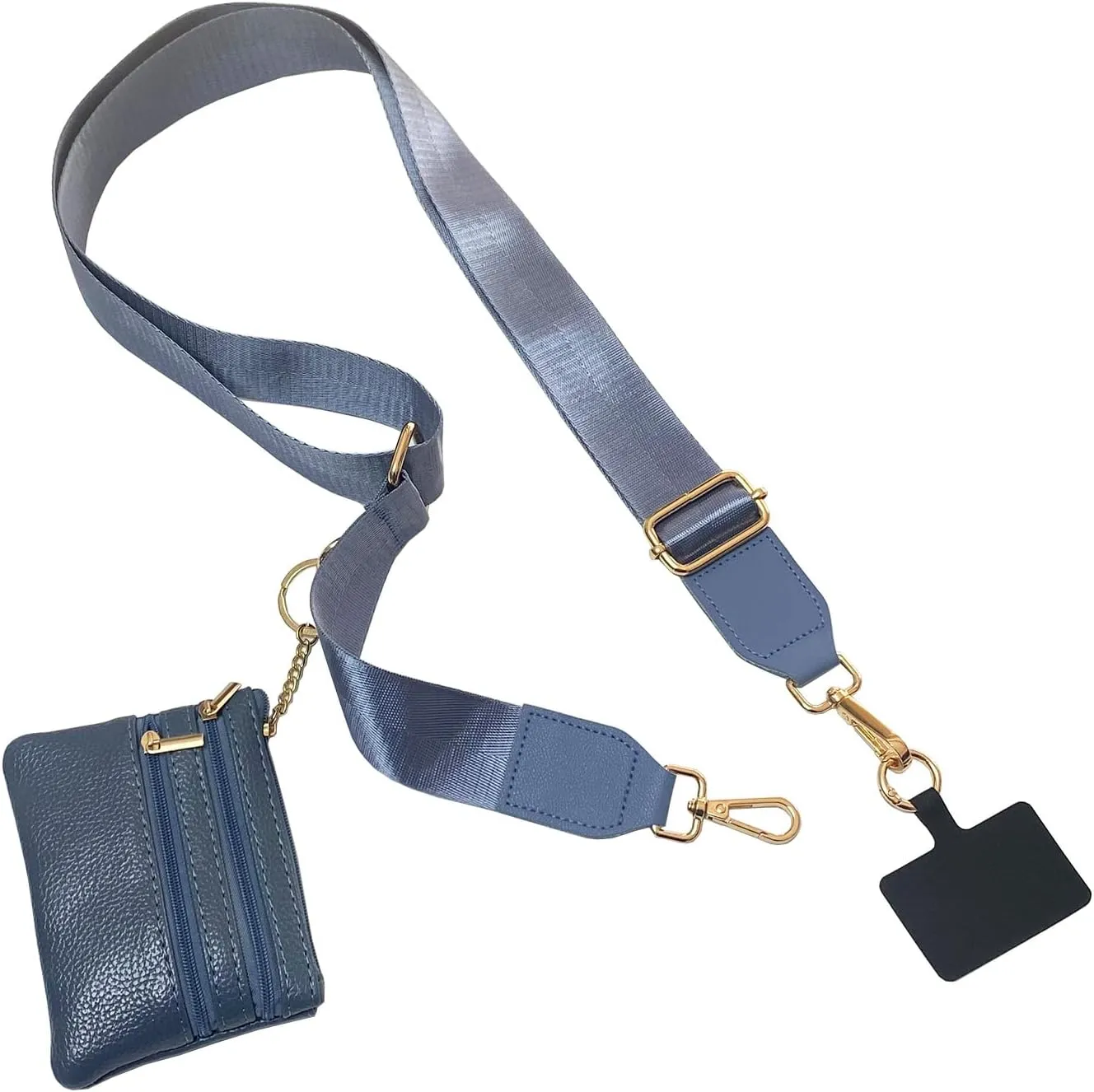 Clip and Go Strap for Phone with Wallet Crossbody Phone Strap with Zippered Pouch for Women Blue