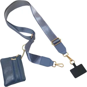 Clip and Go Strap for Phone with Wallet Crossbody Phone Strap with Zippered Pouch for Women Blue