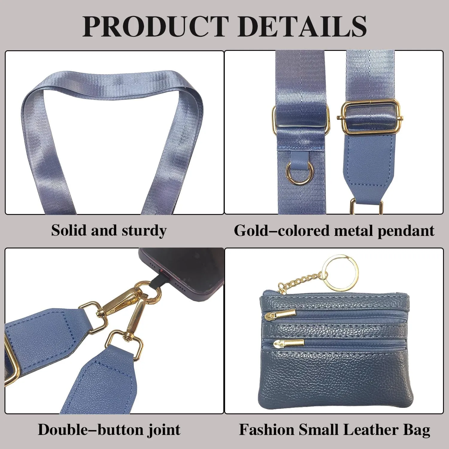Clip and Go Strap for Phone with Wallet Crossbody Phone Strap with Zippered Pouch for Women Blue