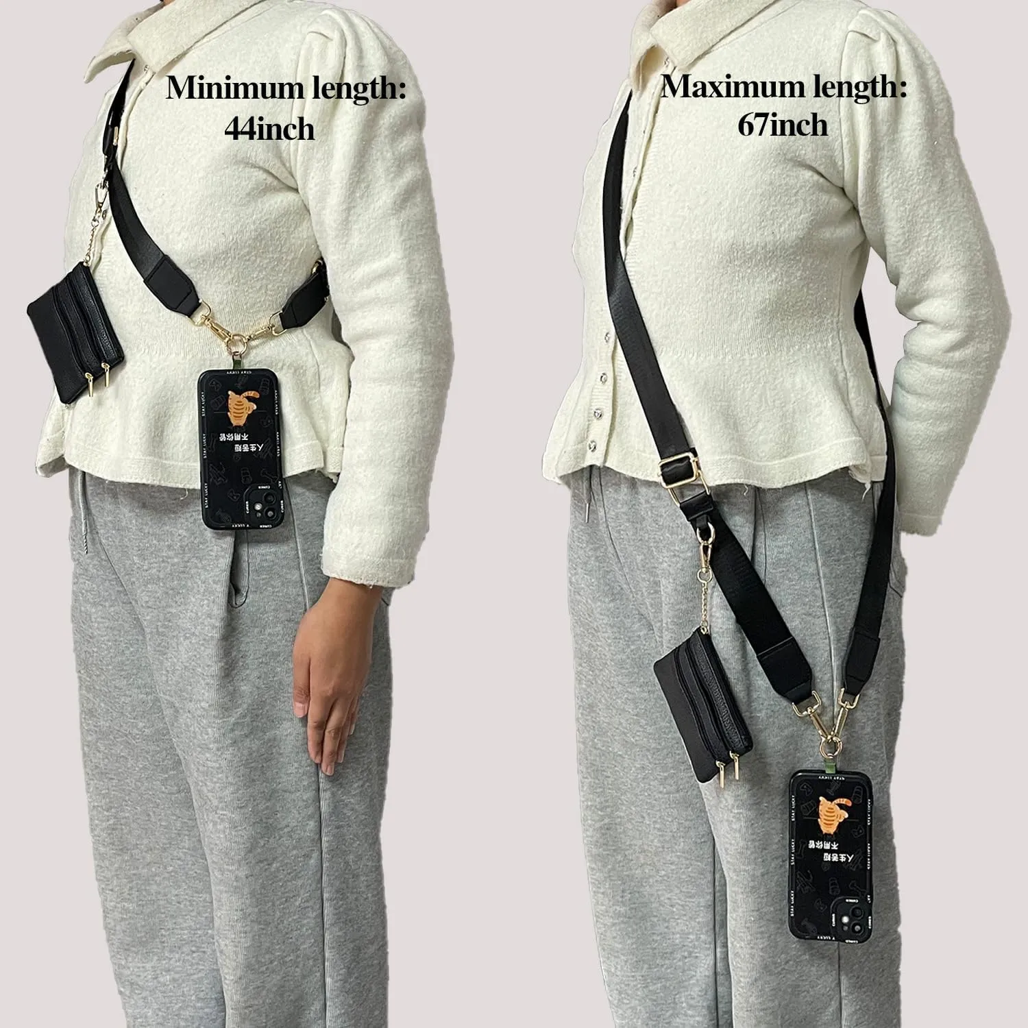 Clip and Go Strap for Phone with Wallet Crossbody Phone Strap with Zippered Pouch for Women Blue