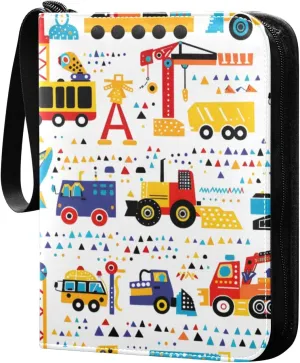 Clipart Featuring Construction Vehicles in A Colorful Card Binder 4 Pocket Trading Card Binder Portable Cards Collection Book with Zipper