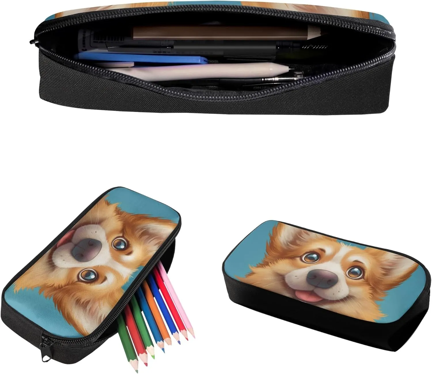 CLOHOMIN Corgi Backpack with Lunch Box for Kids Boys Dog Book Bags for Girls 10-12 Years Old, School Bag with Lunch Bag Set of 4 Cute Bookbag and Lunch Tote Pencil Case Water Bottle Bag, Blue
