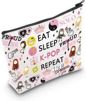 CMNIM Korean Group Singer Merch,K-Pop Makeup Bag,Eat Sleep K-Pop Repeat Travel Pouch,K-Pop Merchandise Gift, Bangtan Merch