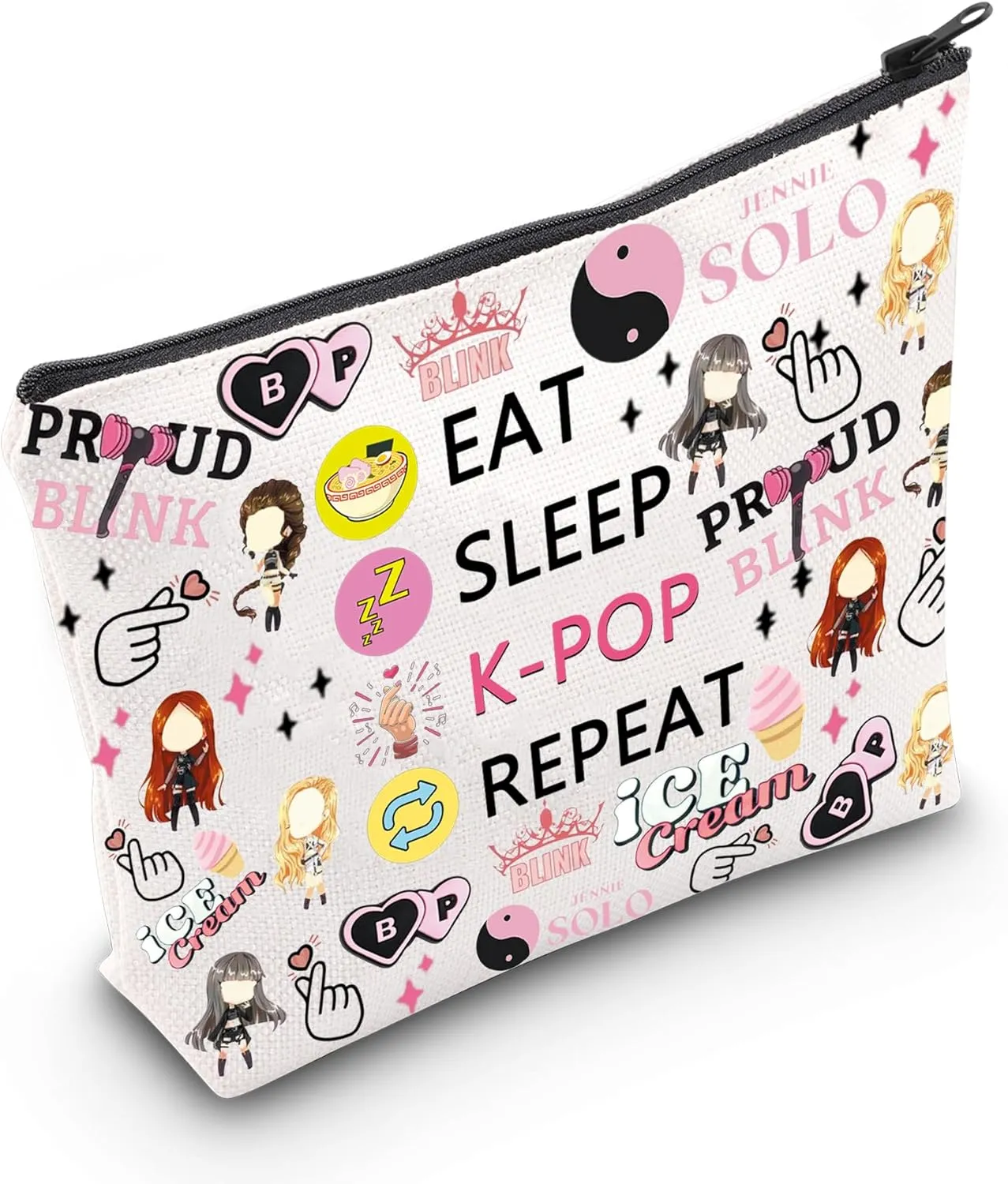 CMNIM Korean Group Singer Merch,K-Pop Makeup Bag,Eat Sleep K-Pop Repeat Travel Pouch,K-Pop Merchandise Gift, Bangtan Merch