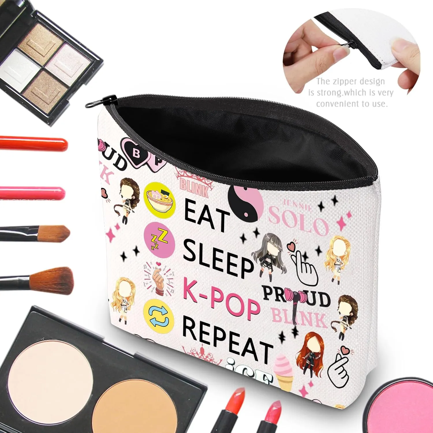 CMNIM Korean Group Singer Merch,K-Pop Makeup Bag,Eat Sleep K-Pop Repeat Travel Pouch,K-Pop Merchandise Gift, Bangtan Merch