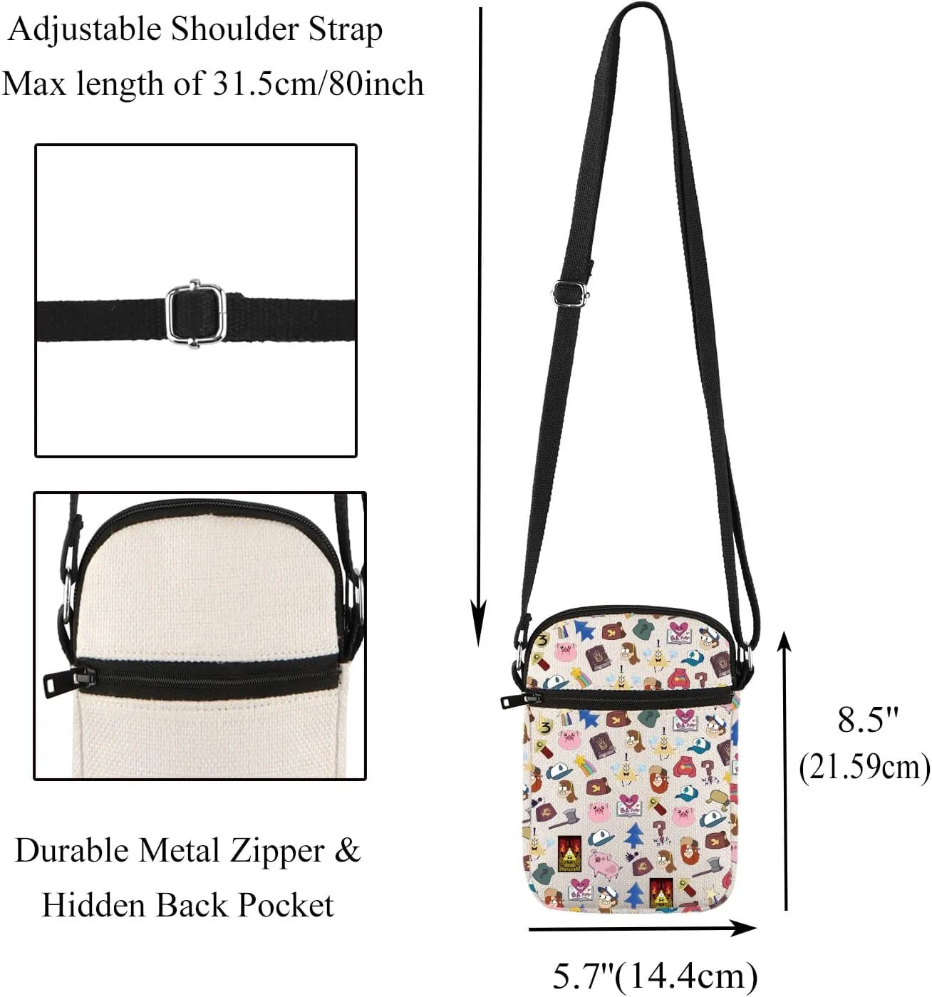 CMNIM Mystery Shack Gifts Bill C-ipher Crossbody Bag Cartoon Inspired Gifts for Cartoon Lovers Fans Family Vacation Gifts