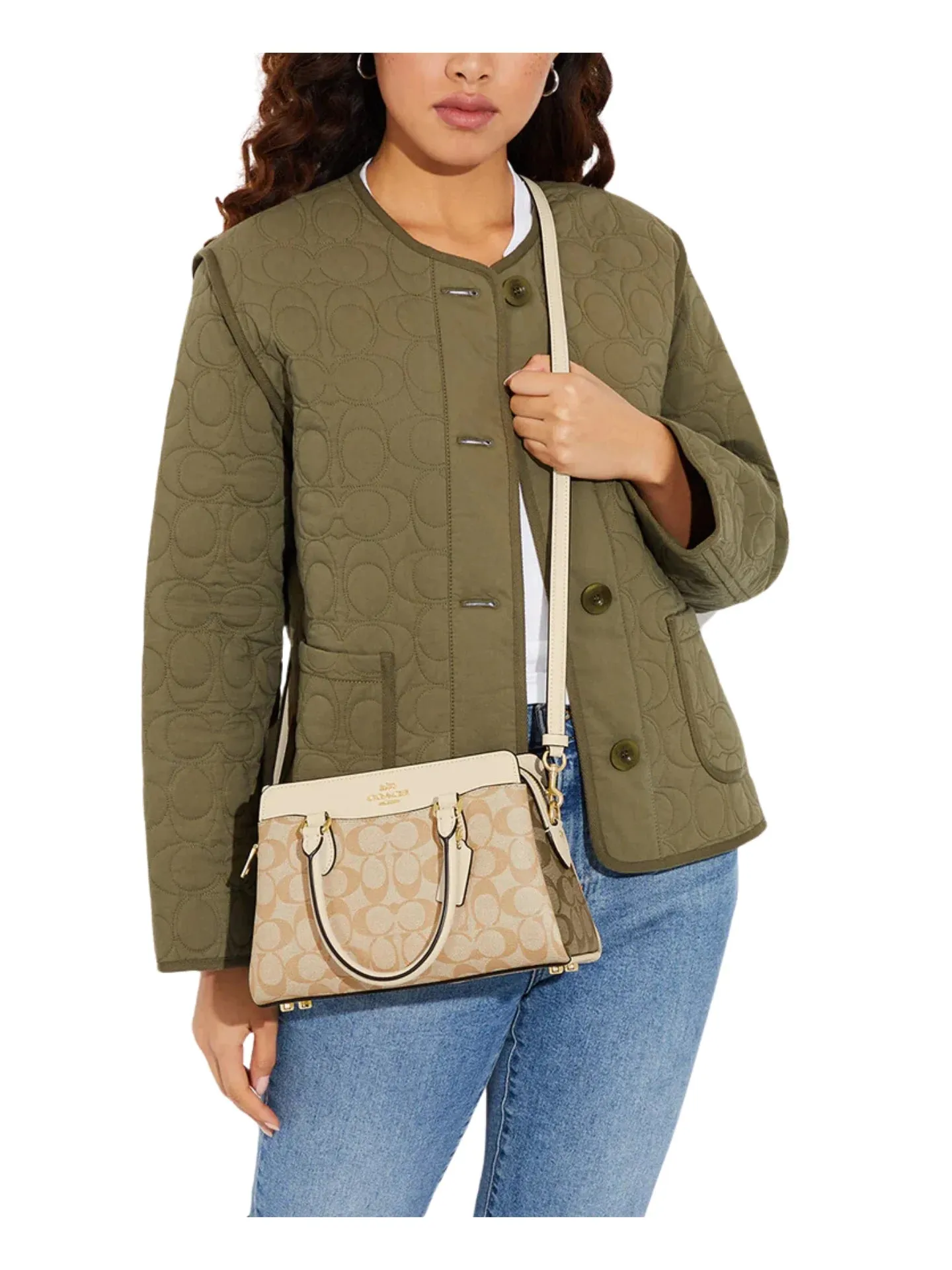 Coach Mini Darcie Carryall Signature Colorblocked Light Khaki Multi
