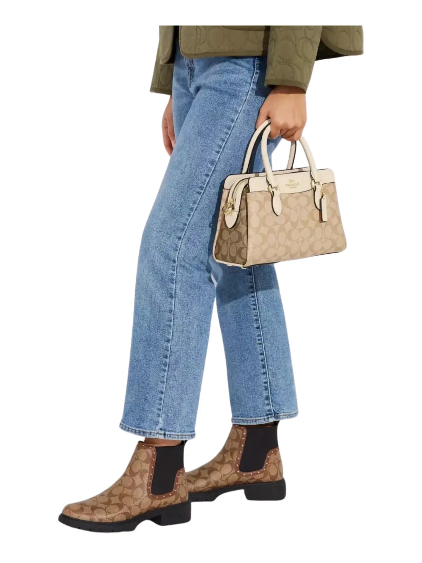 Coach Mini Darcie Carryall Signature Colorblocked Light Khaki Multi