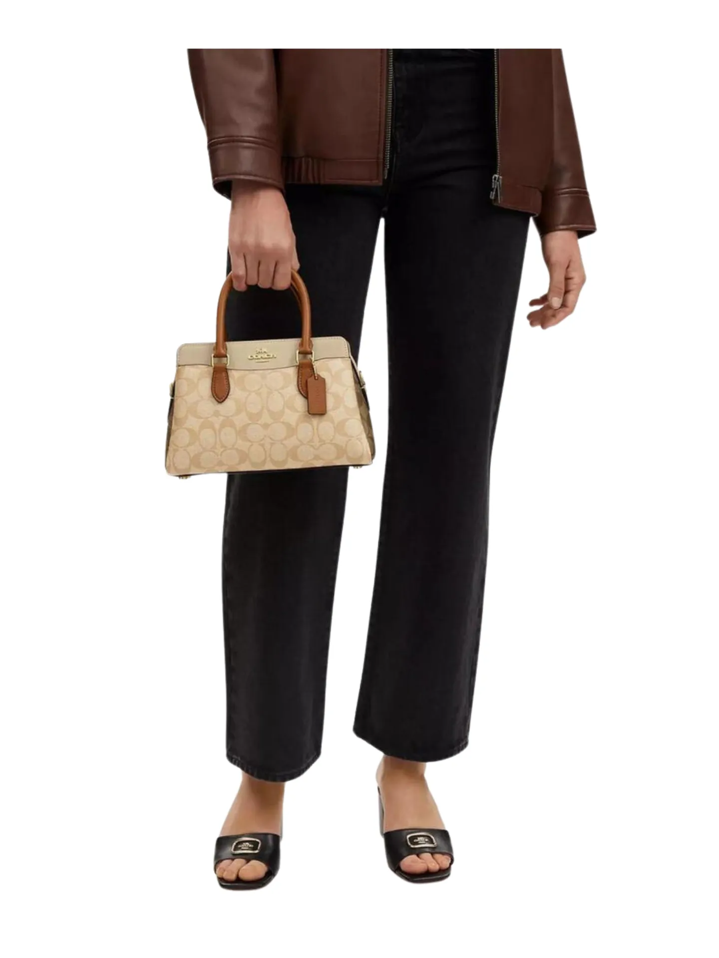 Coach Mini Darcie Carryall Signature Colorblocked Light KhakiKhaki Multi