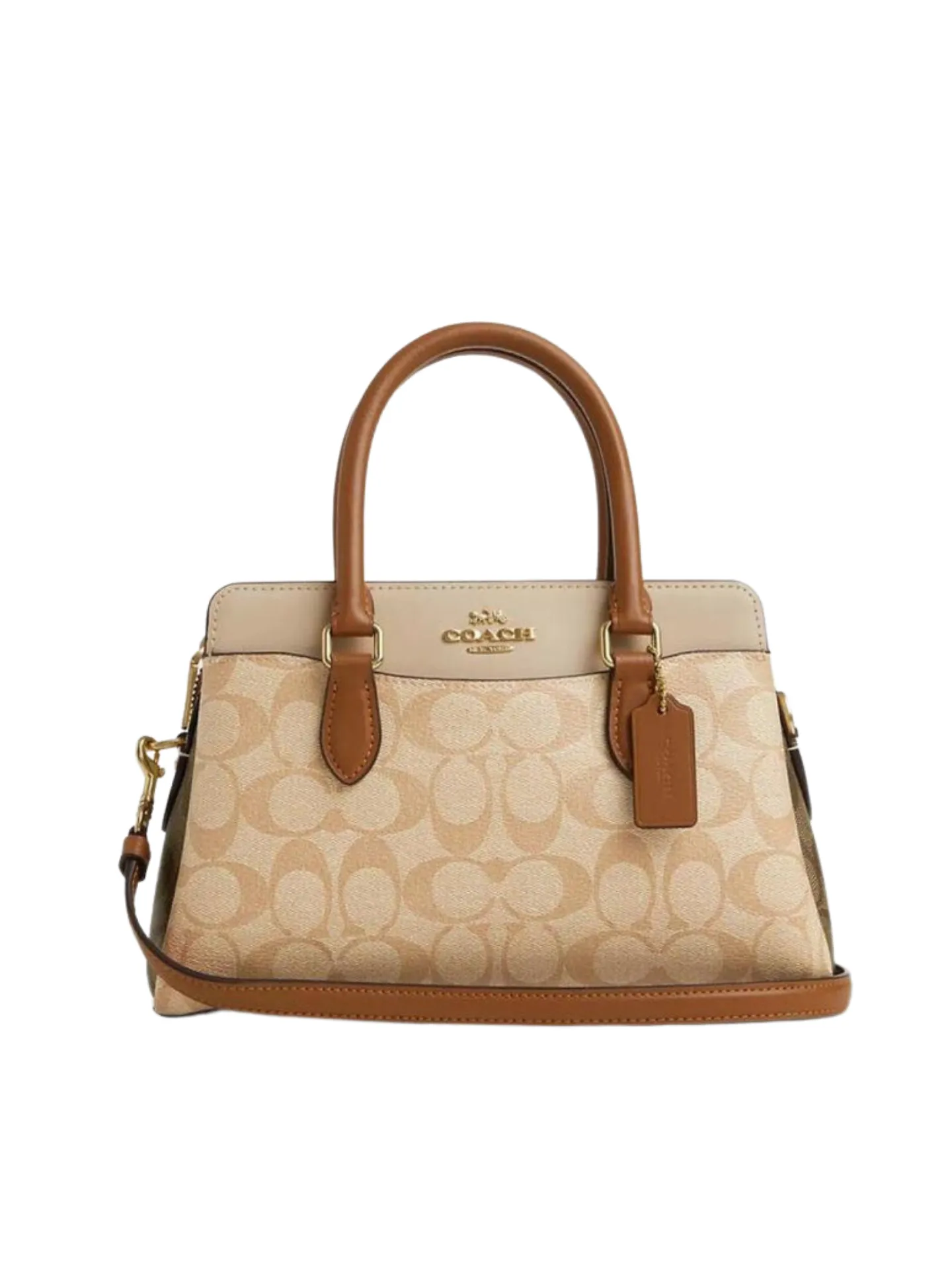 Coach Mini Darcie Carryall Signature Colorblocked Light KhakiKhaki Multi