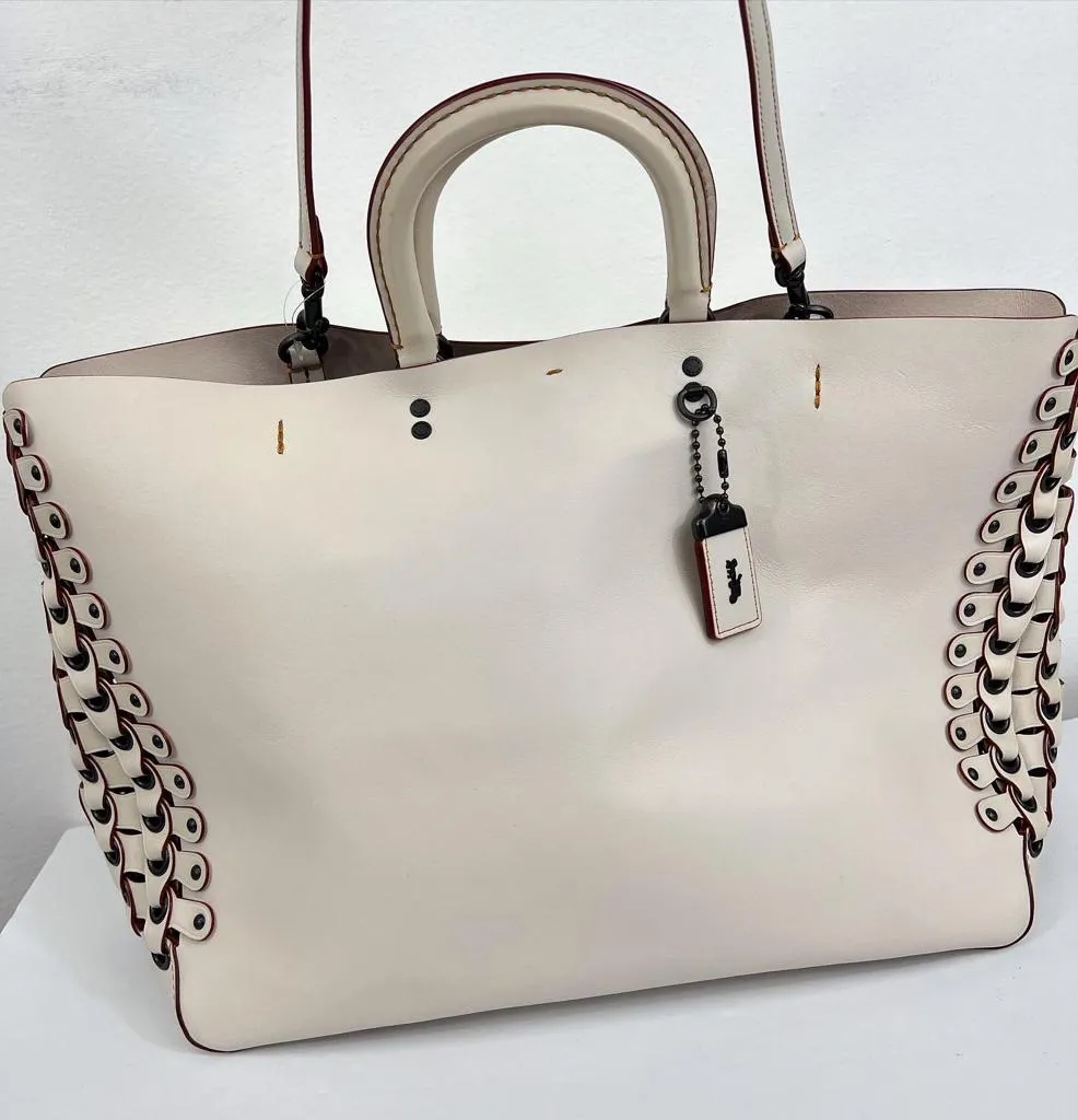COACH ROGUE SIDE LINK DETAILS GLOVE TANNED LEATHER TOTE BAG