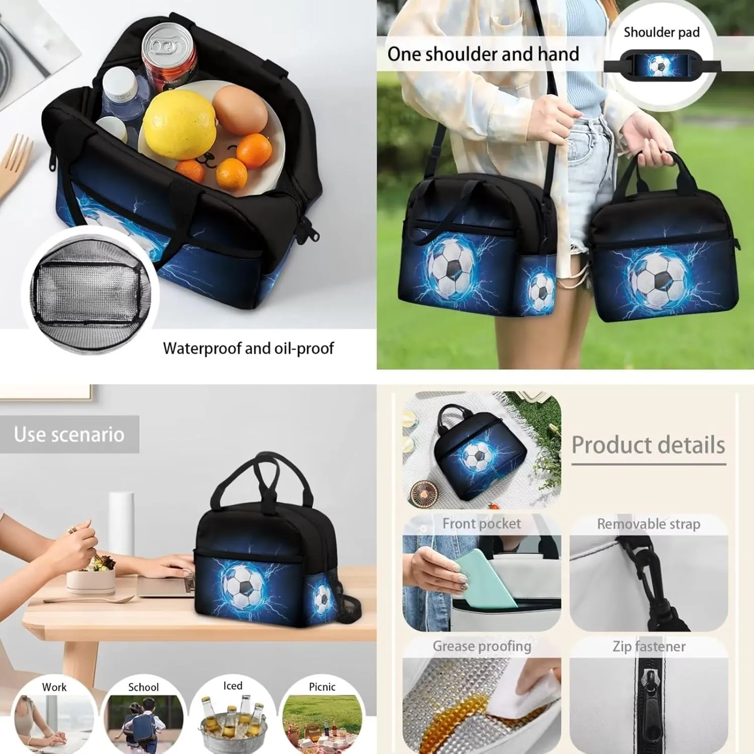 Coloranimal Galaxy Soccer Kids Backpack Set for Teens Boys 4pcs Football Ball Book Bag Set with Lunch Box Pencil Case Water Bottle Holder for Student Middle High School Bags Big Bagpack