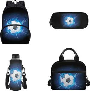 Coloranimal Galaxy Soccer Kids Backpack Set for Teens Boys 4pcs Football Ball Book Bag Set with Lunch Box Pencil Case Water Bottle Holder for Student Middle High School Bags Big Bagpack