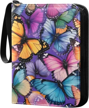 Colorful Butterflies Card Binder 4 Pocket Trading Card Binder Portable Cards Collection Book with Zipper