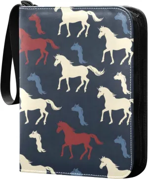 Colorful Childish Horses Card Binder 4 Pocket Trading Card Binder Portable Cards Collection Book with Zipper