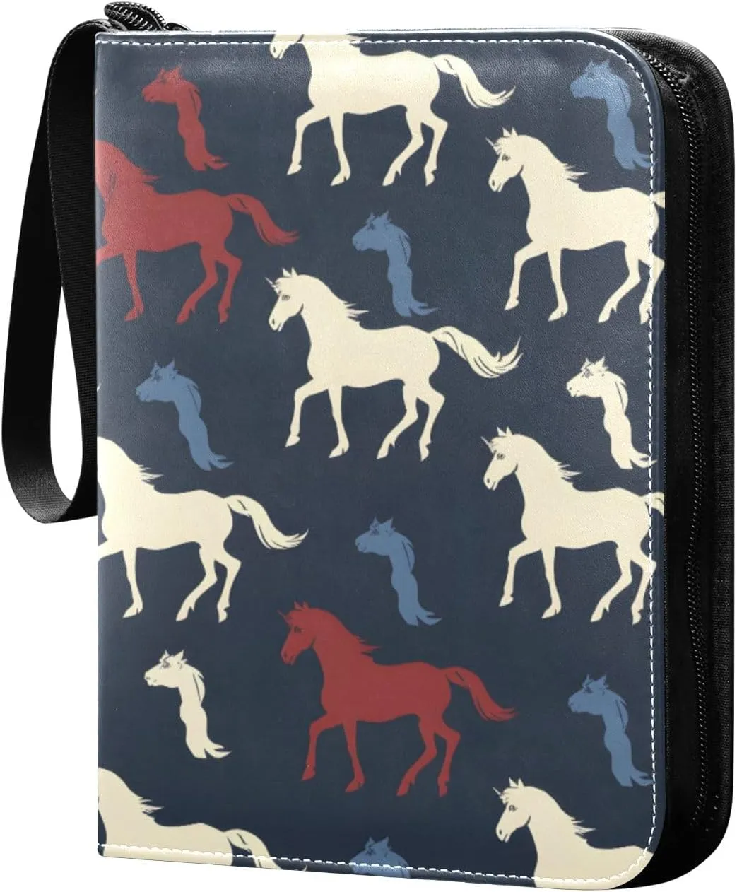 Colorful Childish Horses Card Binder 4 Pocket Trading Card Binder Portable Cards Collection Book with Zipper