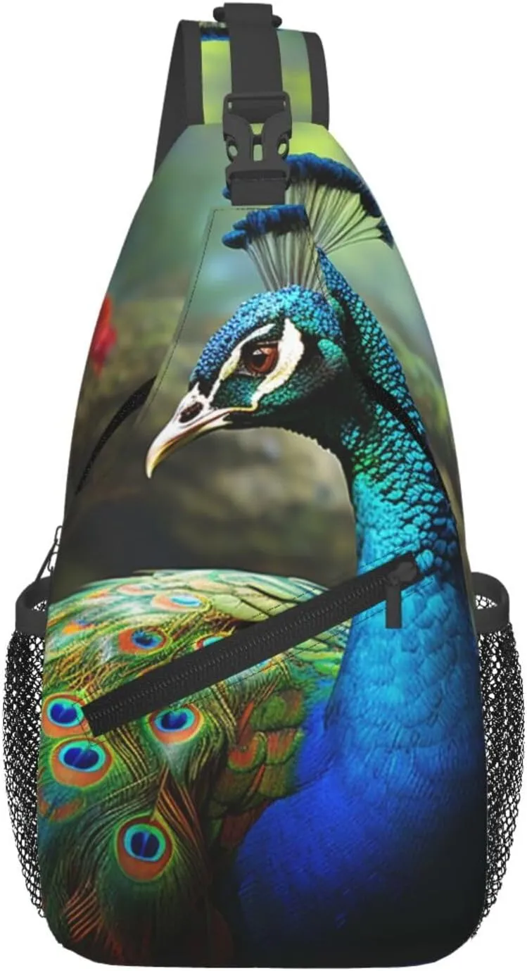 Colorful Peacock Sling Backpack Cross Chest Bag Travel Crossbody Bags for Men Women Fashion Daypack