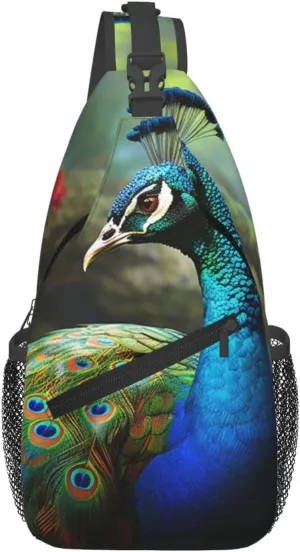 Colorful Peacock Sling Backpack Cross Chest Bag Travel Crossbody Bags for Men Women Fashion Daypack