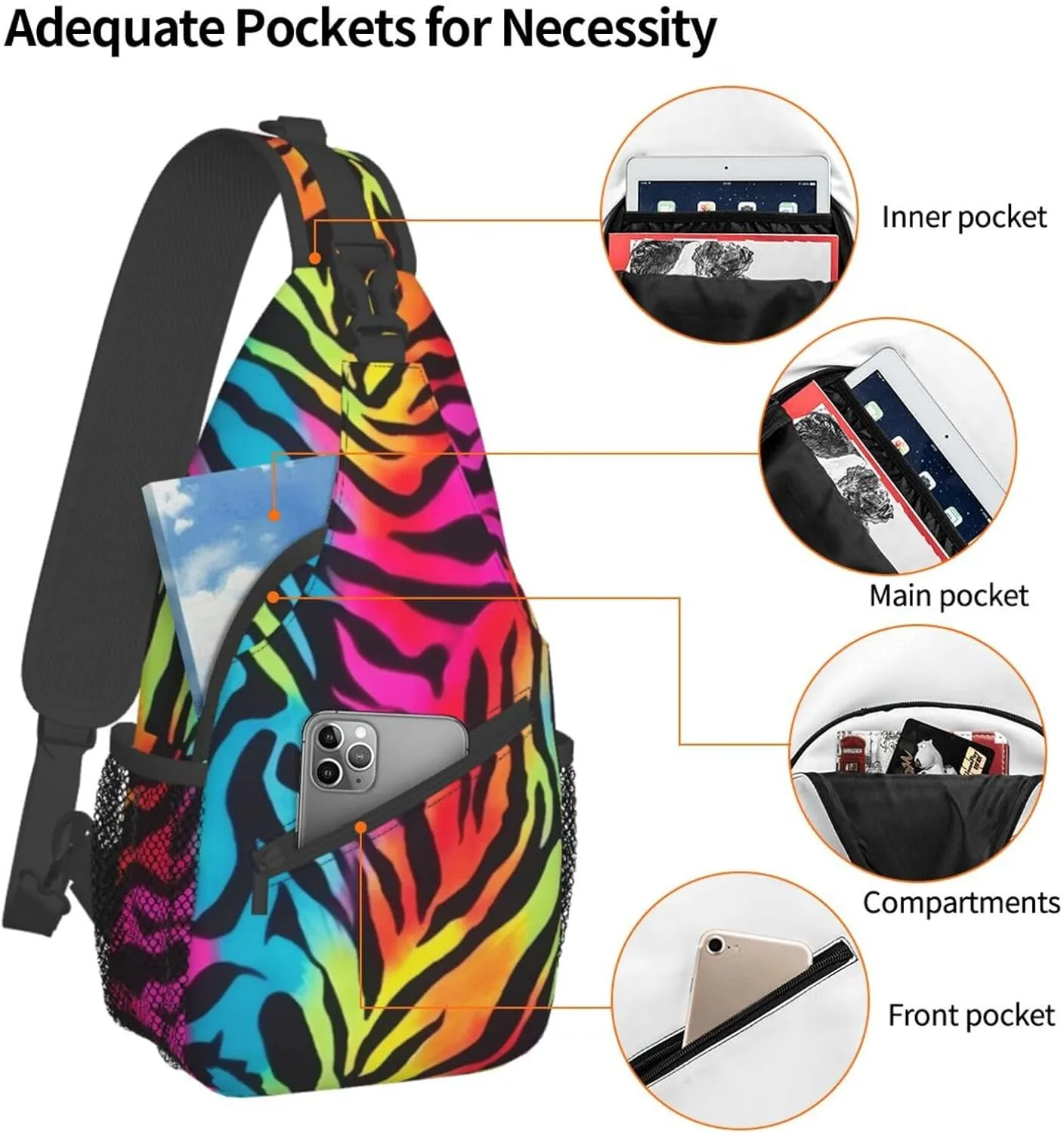Colorful Rainbow Zebra Print Men'S Casual Crossbody Chest Bag - A Versatile Accessory For Everyday Use And Short Trips