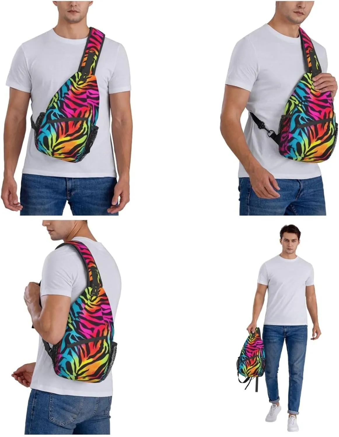 Colorful Rainbow Zebra Print Men'S Casual Crossbody Chest Bag - A Versatile Accessory For Everyday Use And Short Trips