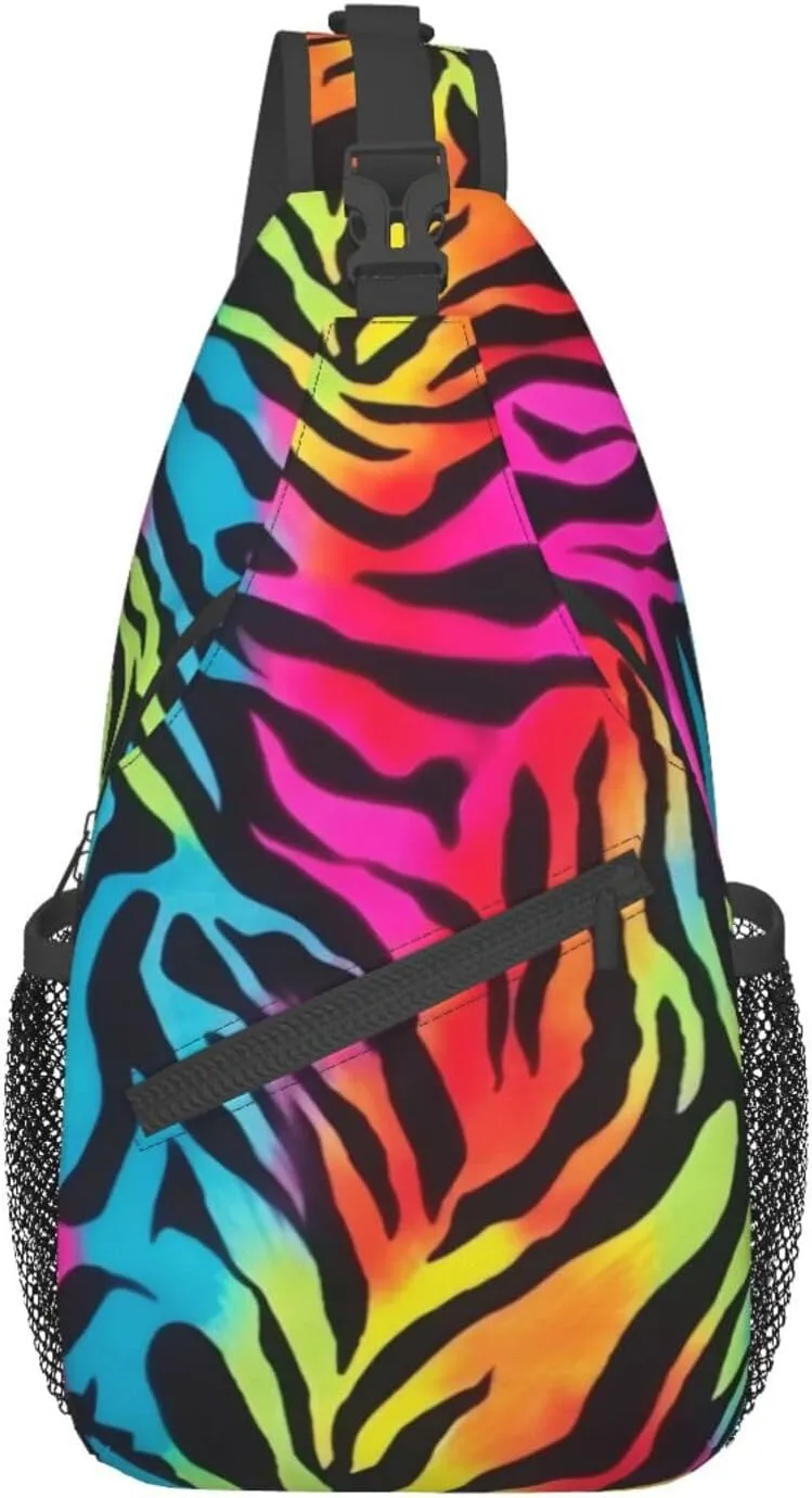 Colorful Rainbow Zebra Print Men'S Casual Crossbody Chest Bag - A Versatile Accessory For Everyday Use And Short Trips