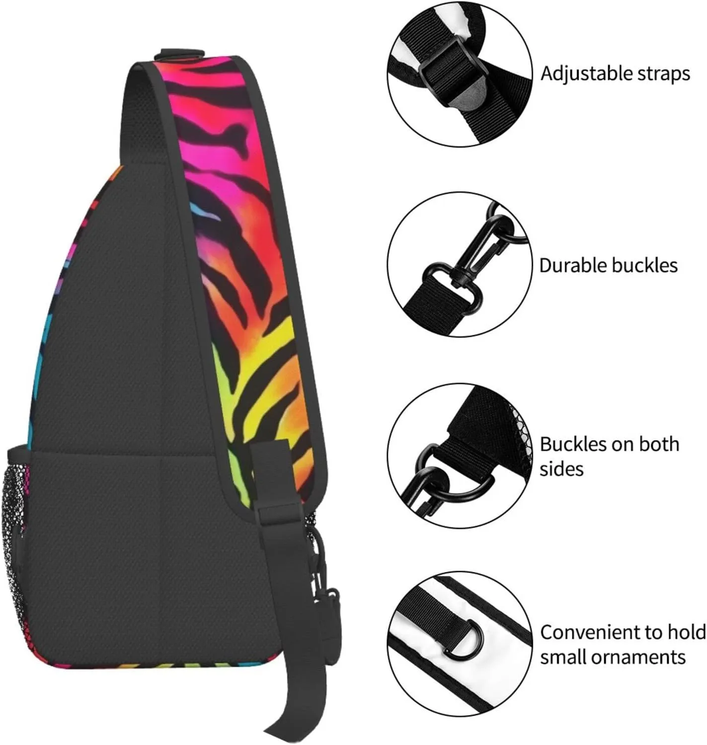 Colorful Rainbow Zebra Print Men'S Casual Crossbody Chest Bag - A Versatile Accessory For Everyday Use And Short Trips