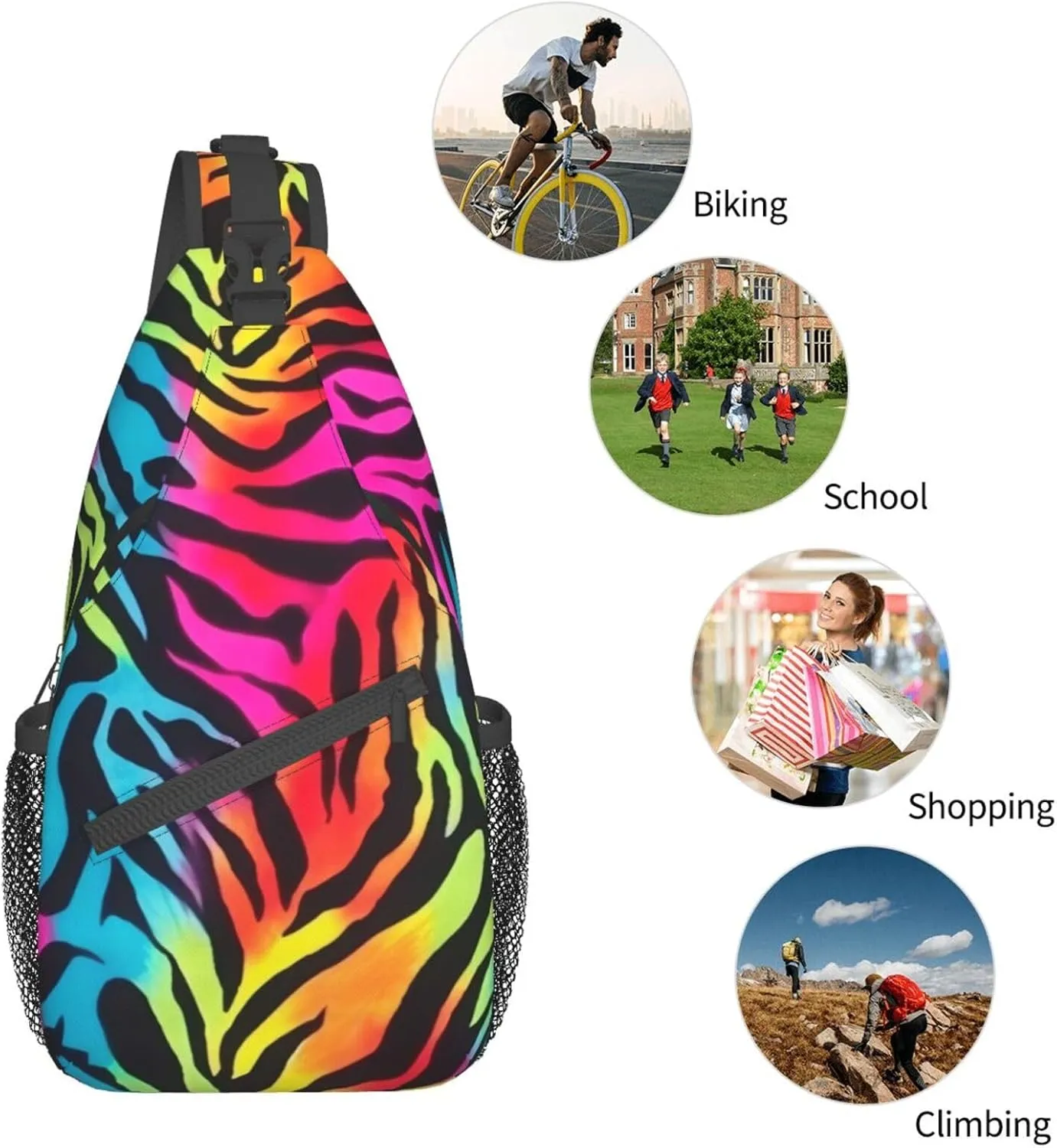 Colorful Rainbow Zebra Print Men'S Casual Crossbody Chest Bag - A Versatile Accessory For Everyday Use And Short Trips