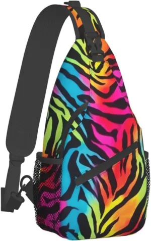 Colorful Rainbow Zebra Print Men'S Casual Crossbody Chest Bag - A Versatile Accessory For Everyday Use And Short Trips