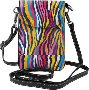Colorful Zebra Texture Small Crossbody Bags for Women Travel Cell Phone Pouch PU Leather Cross Body Bag Adjustable Shoulder Strap Phone Purses Lightweight Wallet Purse with Credit Card Slots