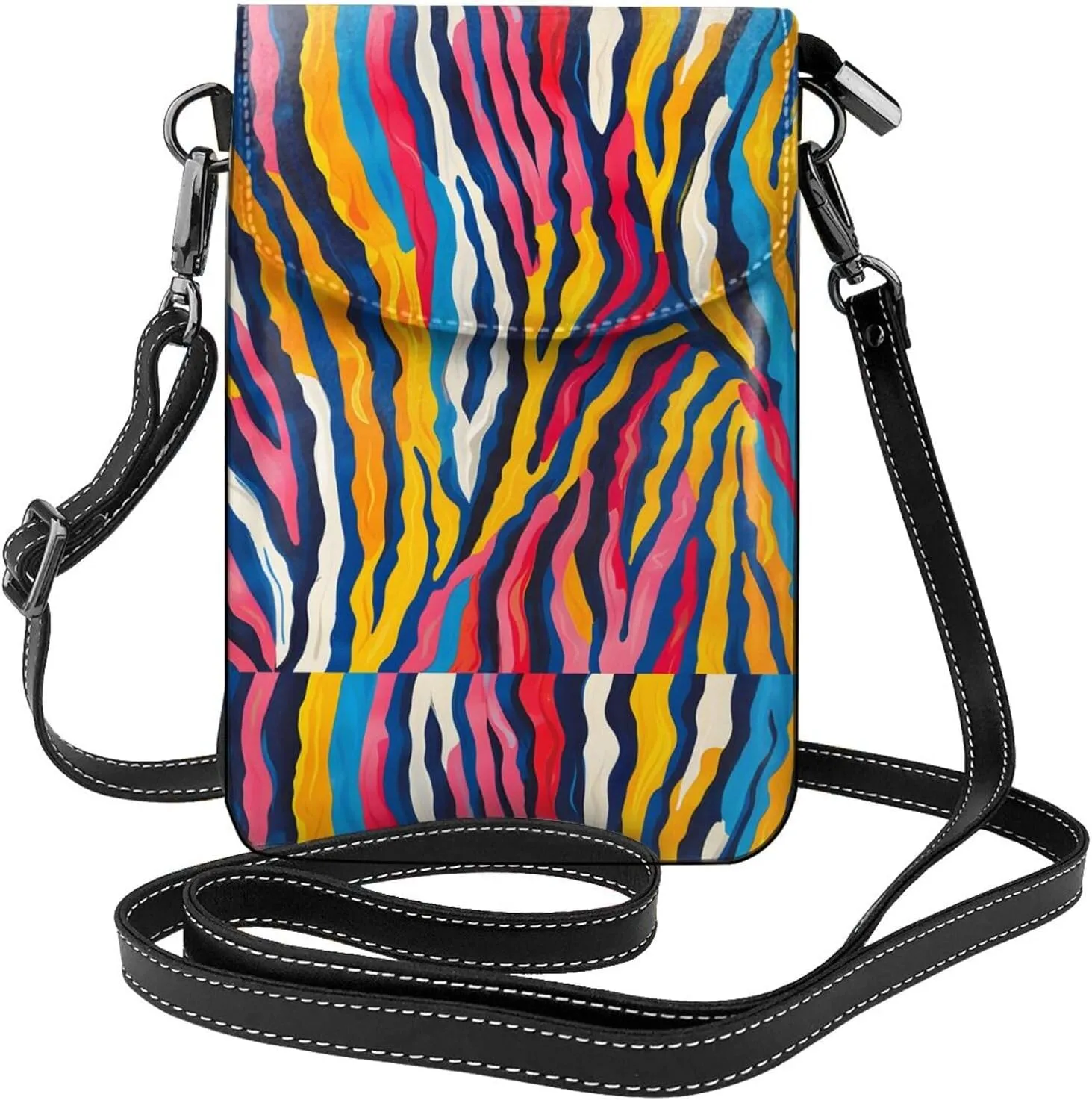 Colorful Zebra Texture Small Crossbody Bags for Women Travel Cell Phone Pouch PU Leather Cross Body Bag Adjustable Shoulder Strap Phone Purses Lightweight Wallet Purse with Credit Card Slots
