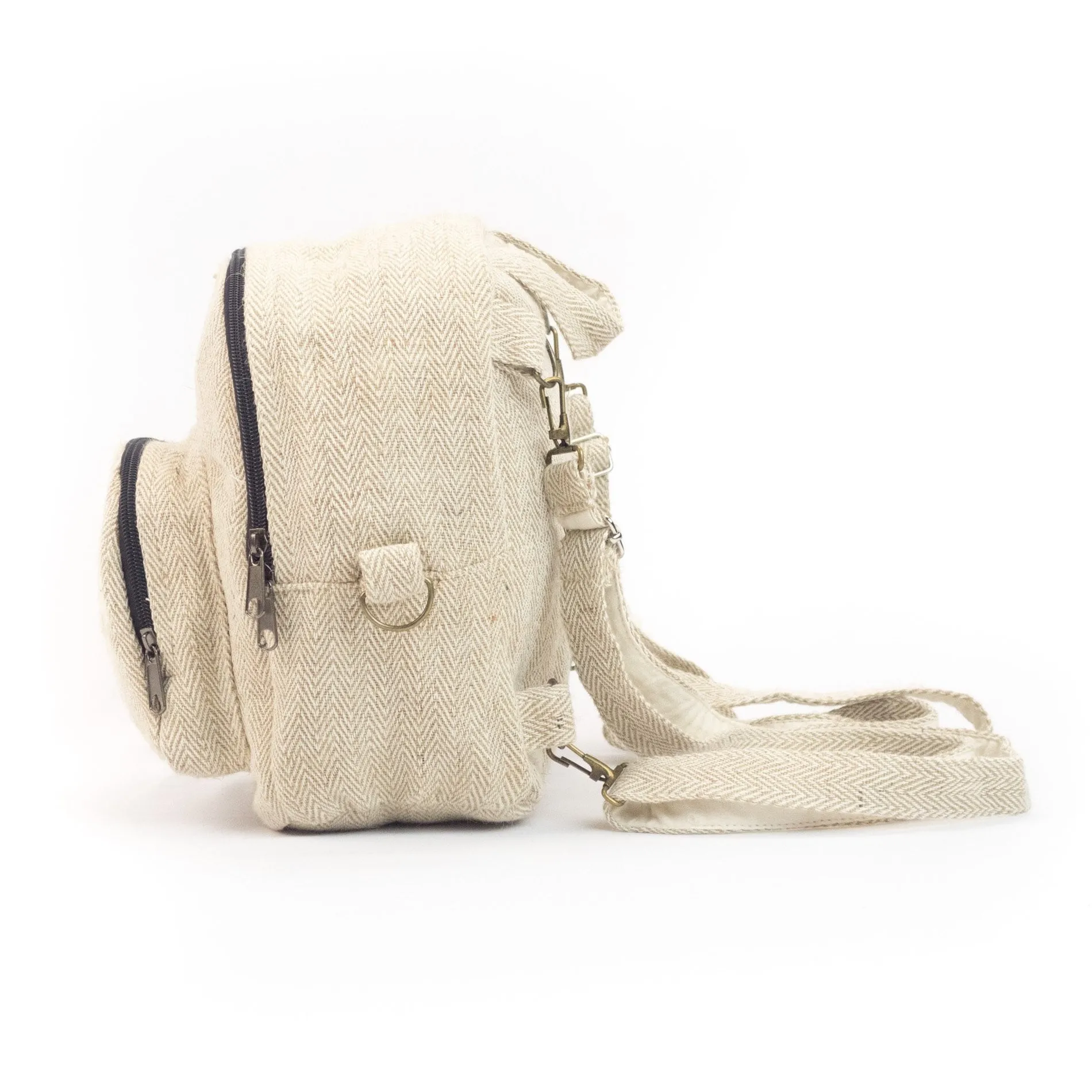 Compact Hemp Backpack 2-in-1 Versatile, Eco-Friendly Mini Bag, Natural