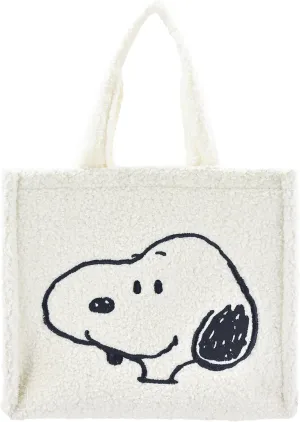 Concept One Peanuts Tote Bag, Snoopy and Woodstock Travel Handbag Side Purse with Adjustable Crossbody Shoulder Strap, White