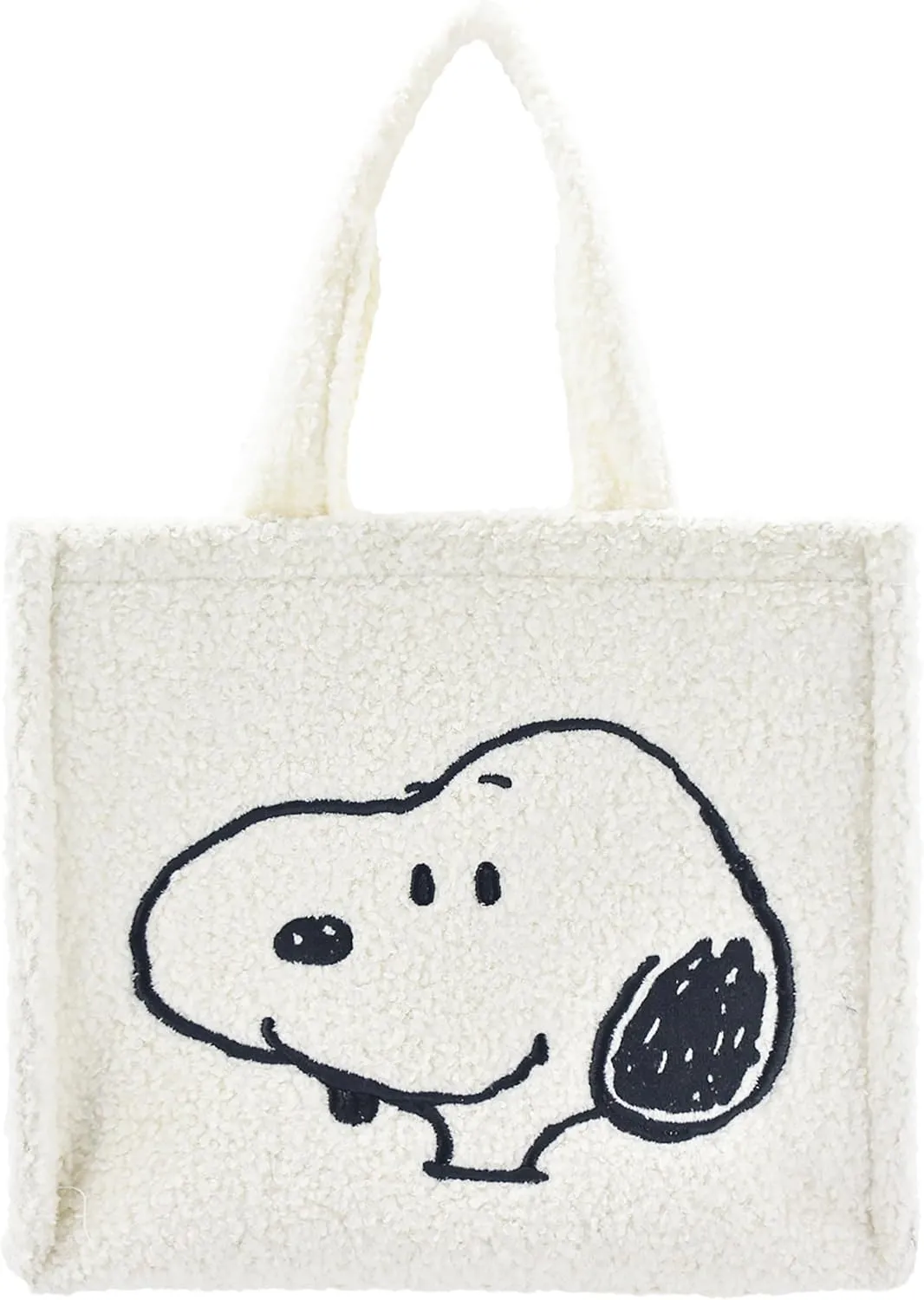 Concept One Peanuts Tote Bag, Snoopy and Woodstock Travel Handbag Side Purse with Adjustable Crossbody Shoulder Strap, White