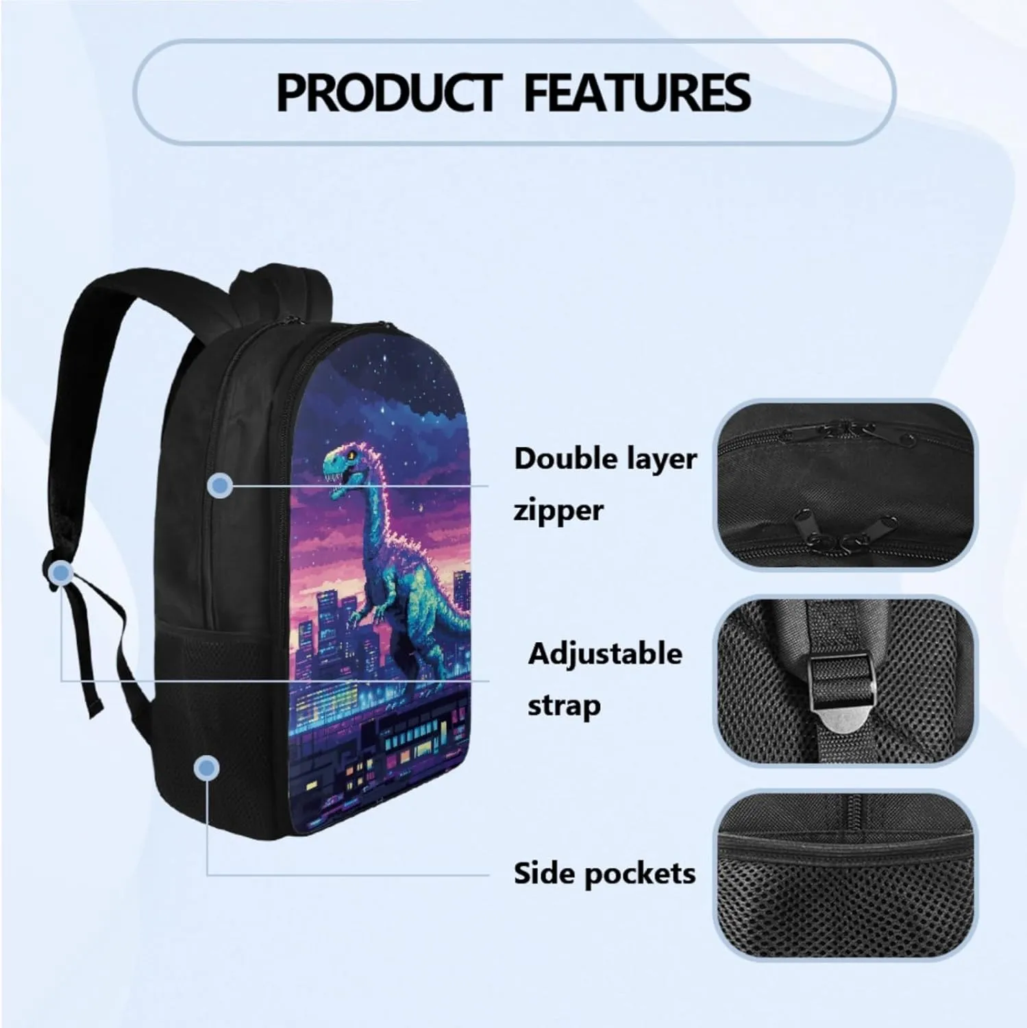Cool Dinosaur Backpack Set for Boys, Backpack for 4th Grade Boys School Bags Lunch Bag Water Bottle Holder Pencil Case Large Capacity Bag 4 Piece Set for Camping Picnic