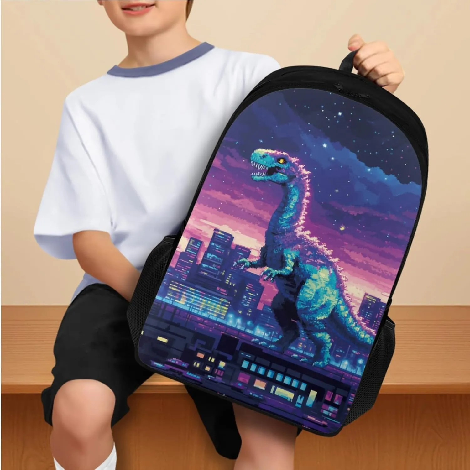 Cool Dinosaur Backpack Set for Boys, Backpack for 4th Grade Boys School Bags Lunch Bag Water Bottle Holder Pencil Case Large Capacity Bag 4 Piece Set for Camping Picnic