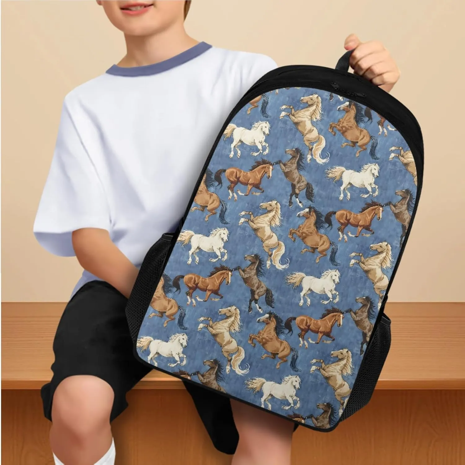 Cool Horse Backpack and Lunch Box Set of 4, 3rd Grade Backpack for Boys Back to School Lunch Box Water Bottle Holder Pencil Case Bookbag Accessories Sets for Daily Study