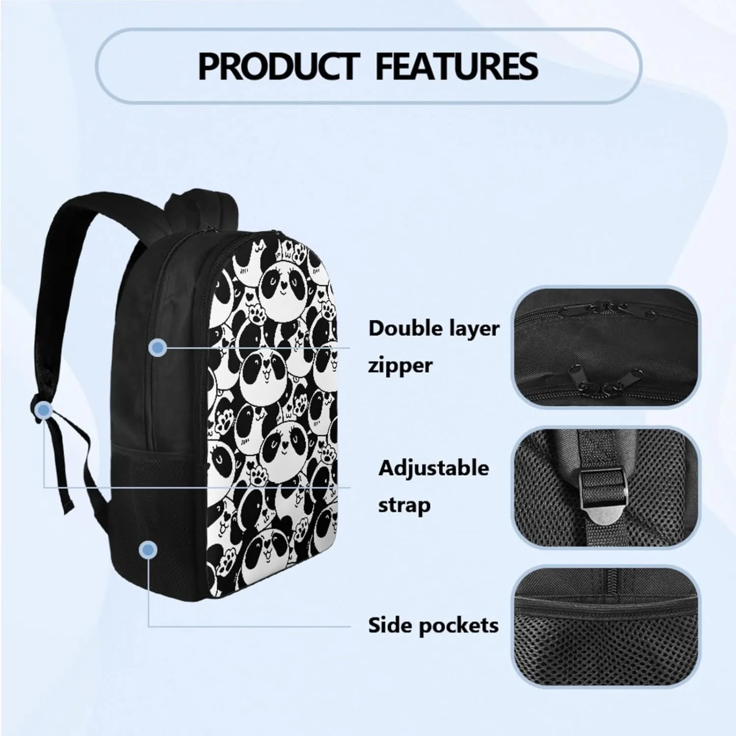 Cool Panda Backpack Set for Boys Back to School, 3rd Grade Backpack for Boys Lunchbox Cartoon Pencil Case and Water Bottle Holder Bookbag Accessories Sets for School Study