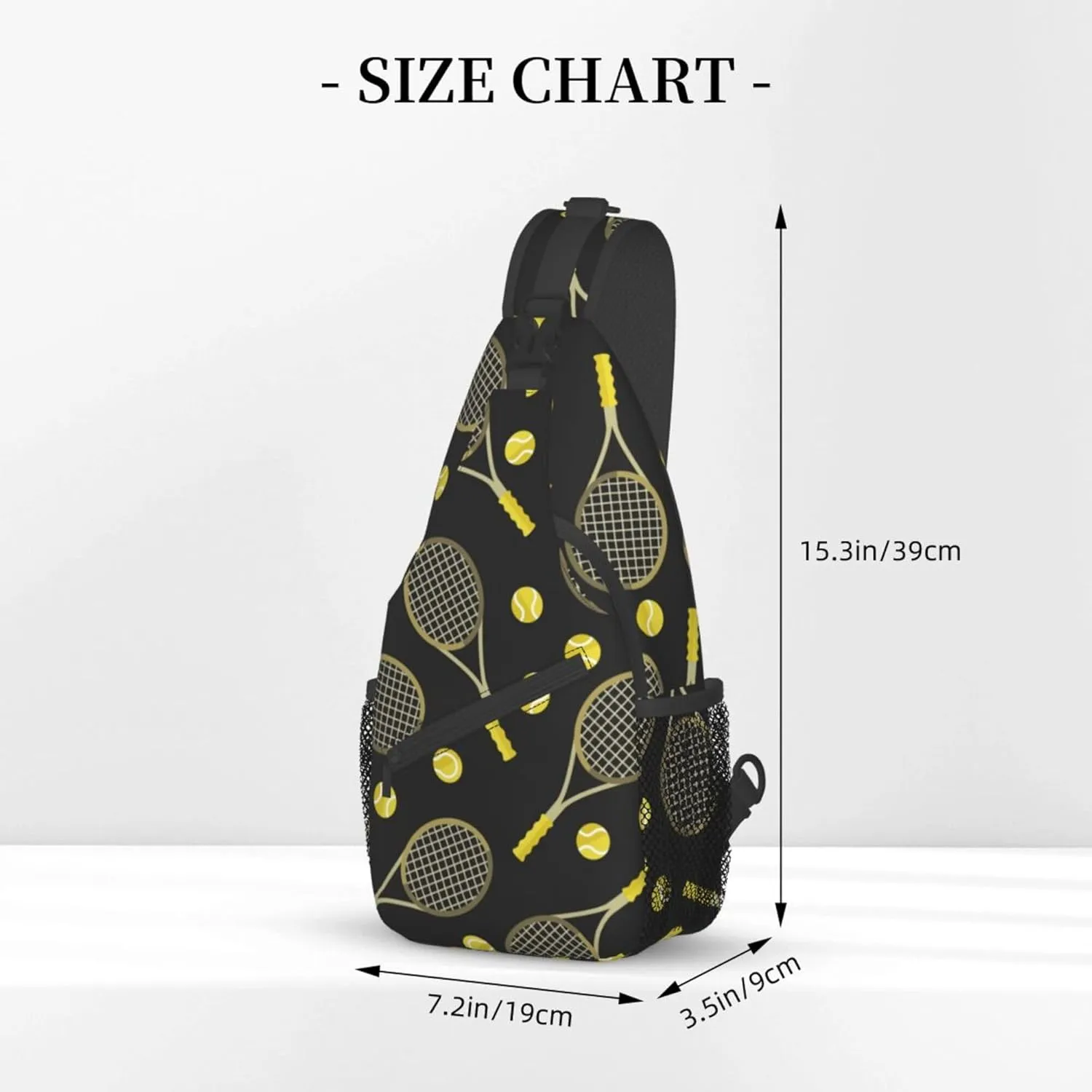 Cool Sling Backpack for Men Women, Crossbody Shoulder Bag Compatible with Funny Colourful Tennis Racquets And Tennis Balls Bag, Travel Hiking Zippered Daypack, Adjustable and Breathable