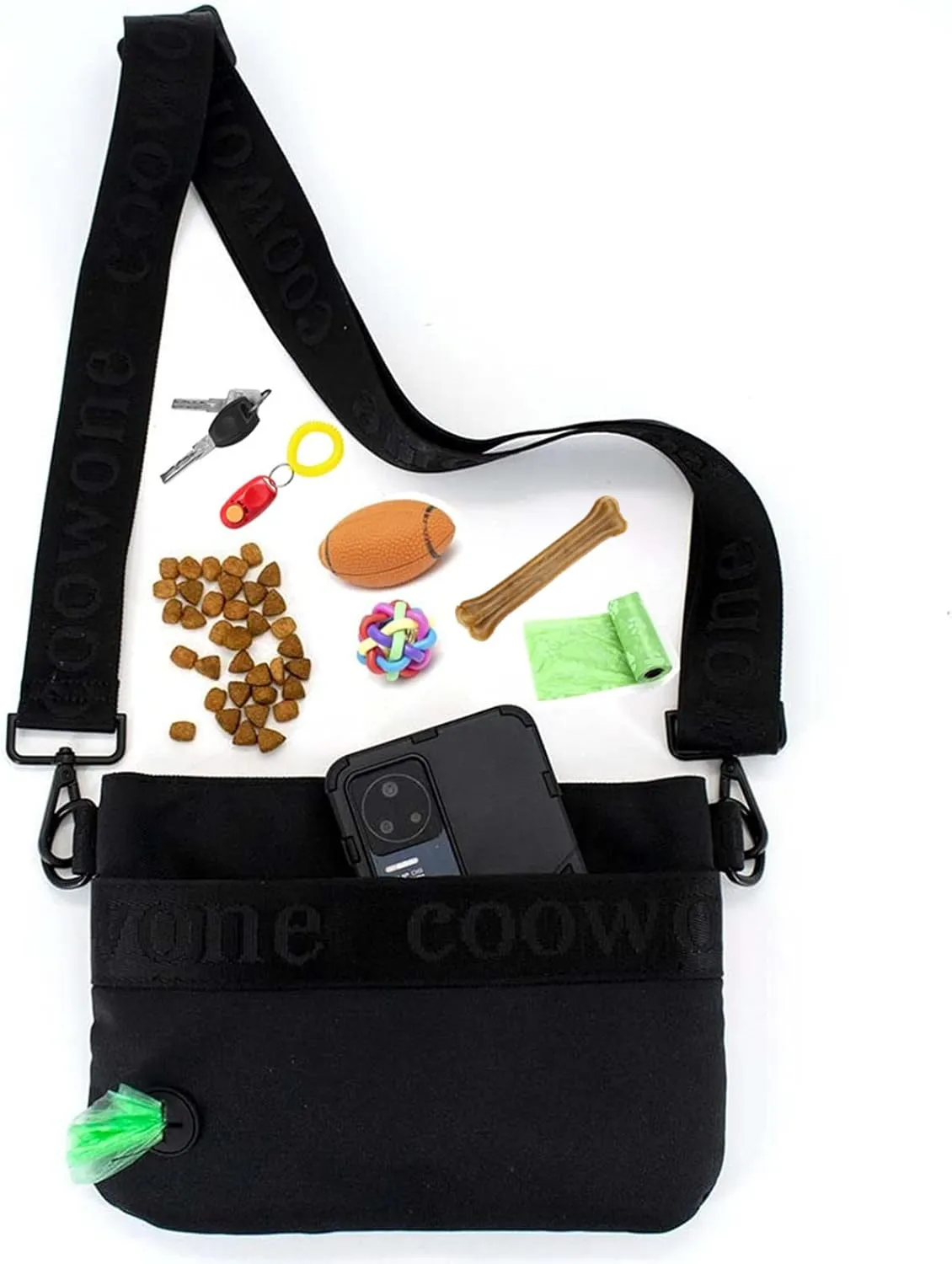 COOWONE Dog Walking Bag Crossbody, Dog Training Pouch Crossbody, Treat Bags for Dog Training Puppy Treat Pouches for Walks, Pet Treat Pouch with Spring Stay Self Closure, Easy to Access Rewards