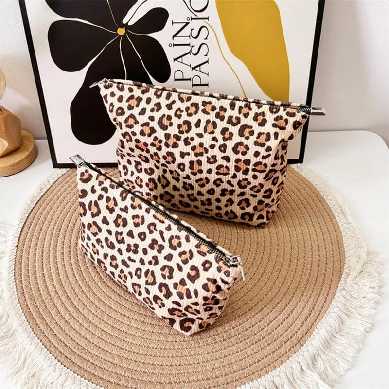 Cosmetic Bag for Women Ladies Girls Makeup Bag Zipper Pouch Leopard Makeup Organizer Travel Toiletry Bags Makeup Bag (3 Pics)