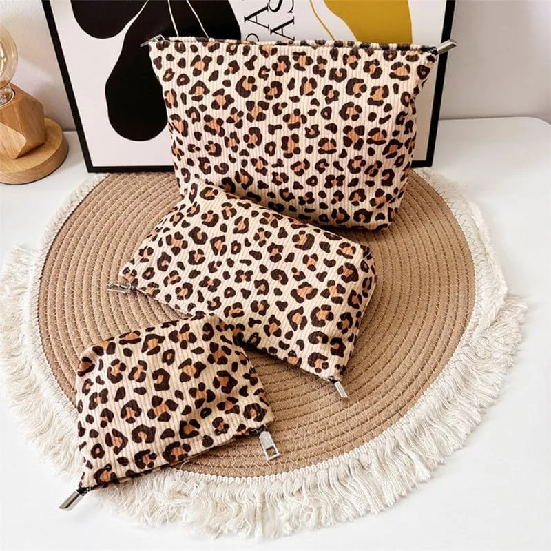 Cosmetic Bag for Women Ladies Girls Makeup Bag Zipper Pouch Leopard Makeup Organizer Travel Toiletry Bags Makeup Bag (3 Pics)