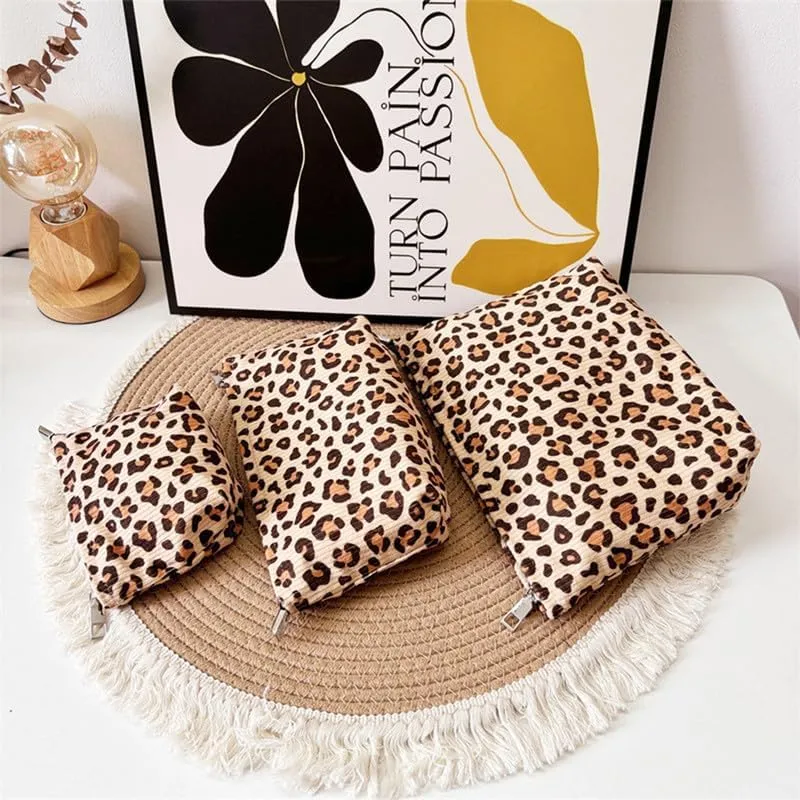 Cosmetic Bag for Women Ladies Girls Makeup Bag Zipper Pouch Leopard Makeup Organizer Travel Toiletry Bags Makeup Bag (3 Pics)