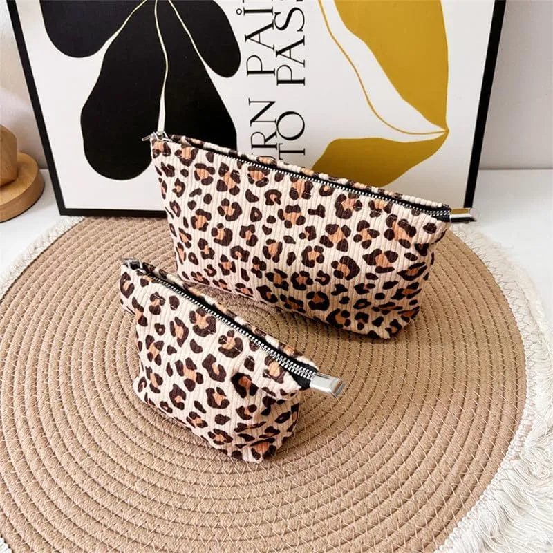 Cosmetic Bag for Women Ladies Girls Makeup Bag Zipper Pouch Leopard Makeup Organizer Travel Toiletry Bags Makeup Bag (3 Pics)