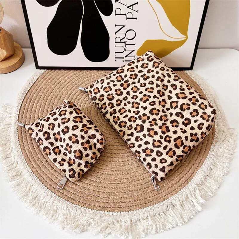 Cosmetic Bag for Women Ladies Girls Makeup Bag Zipper Pouch Leopard Makeup Organizer Travel Toiletry Bags Makeup Bag (3 Pics)