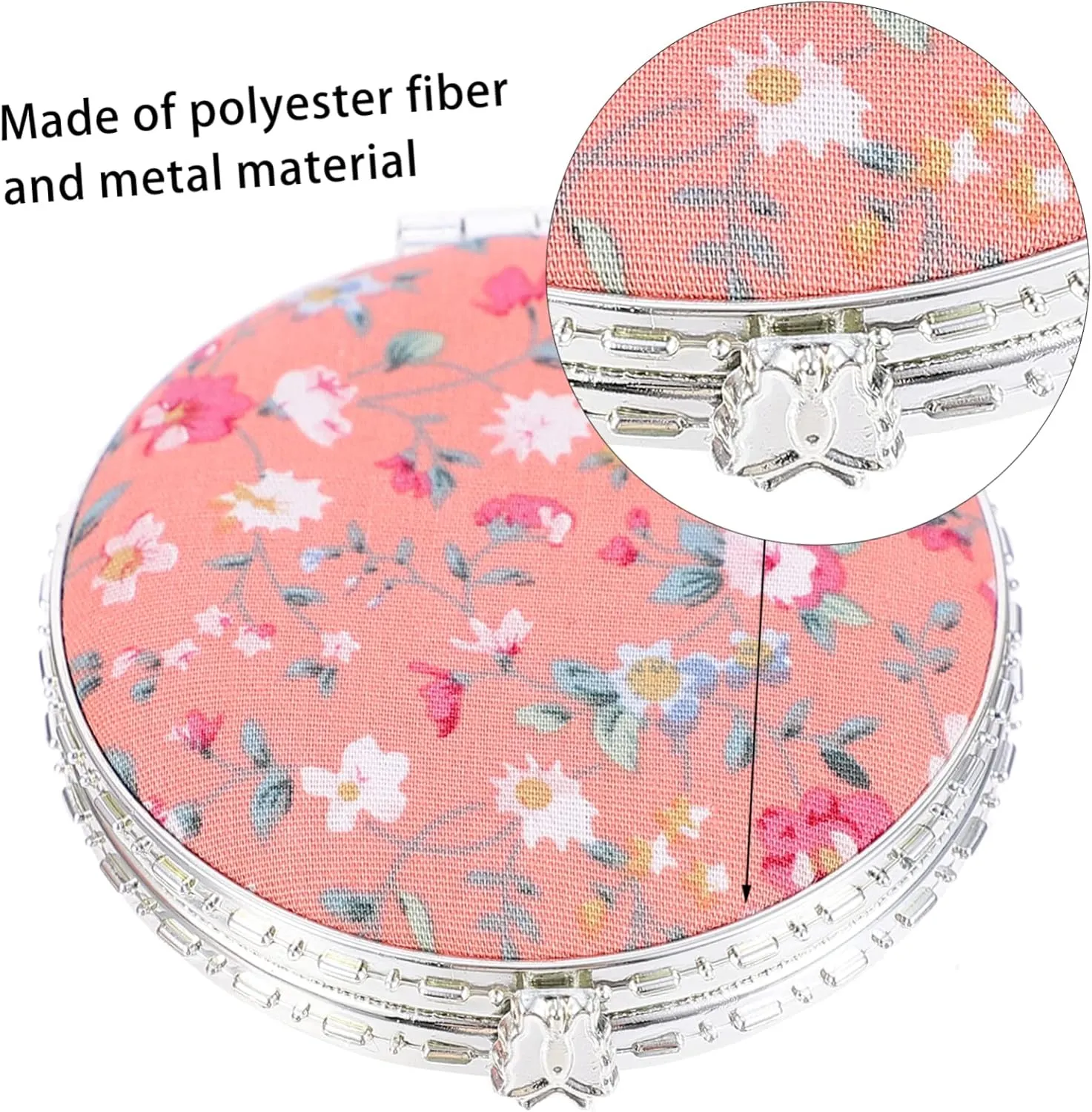 Cosmetic Case, 3-Piece Set: Cotton Makeup Bag, Lipstick Case, Makeup Mirror - Orange, Floral Design, Women's Travel Toiletry Bag