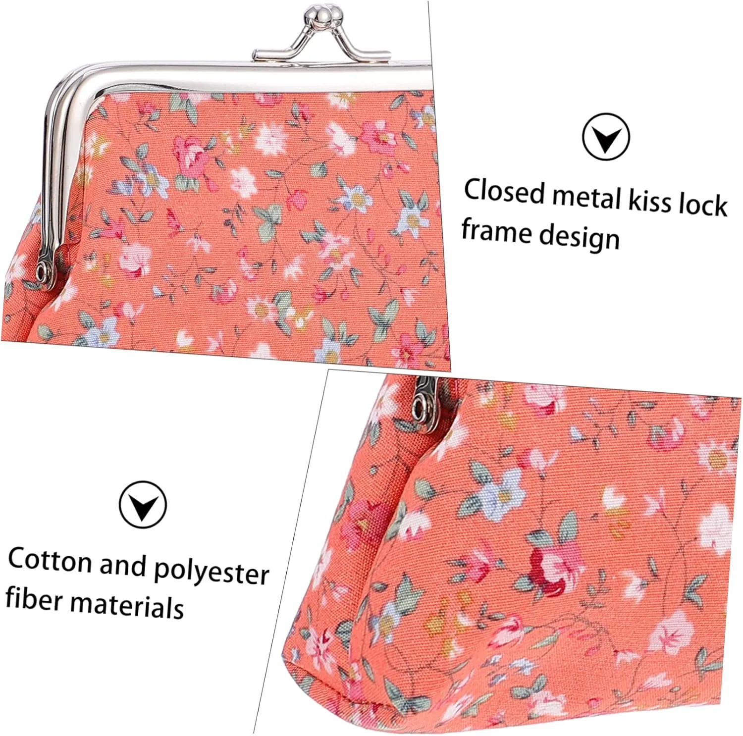 Cosmetic Case, 3-Piece Set: Cotton Makeup Bag, Lipstick Case, Makeup Mirror - Orange, Floral Design, Women's Travel Toiletry Bag
