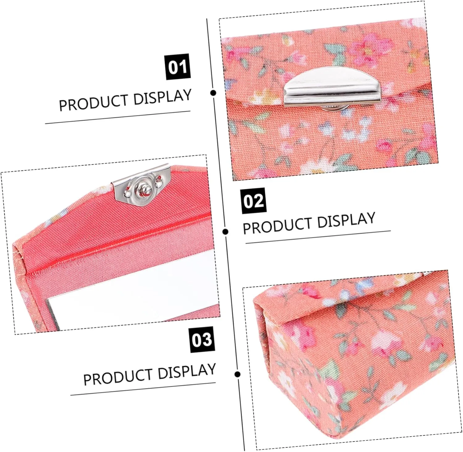 Cosmetic Case, 3-Piece Set: Cotton Makeup Bag, Lipstick Case, Makeup Mirror - Orange, Floral Design, Women's Travel Toiletry Bag