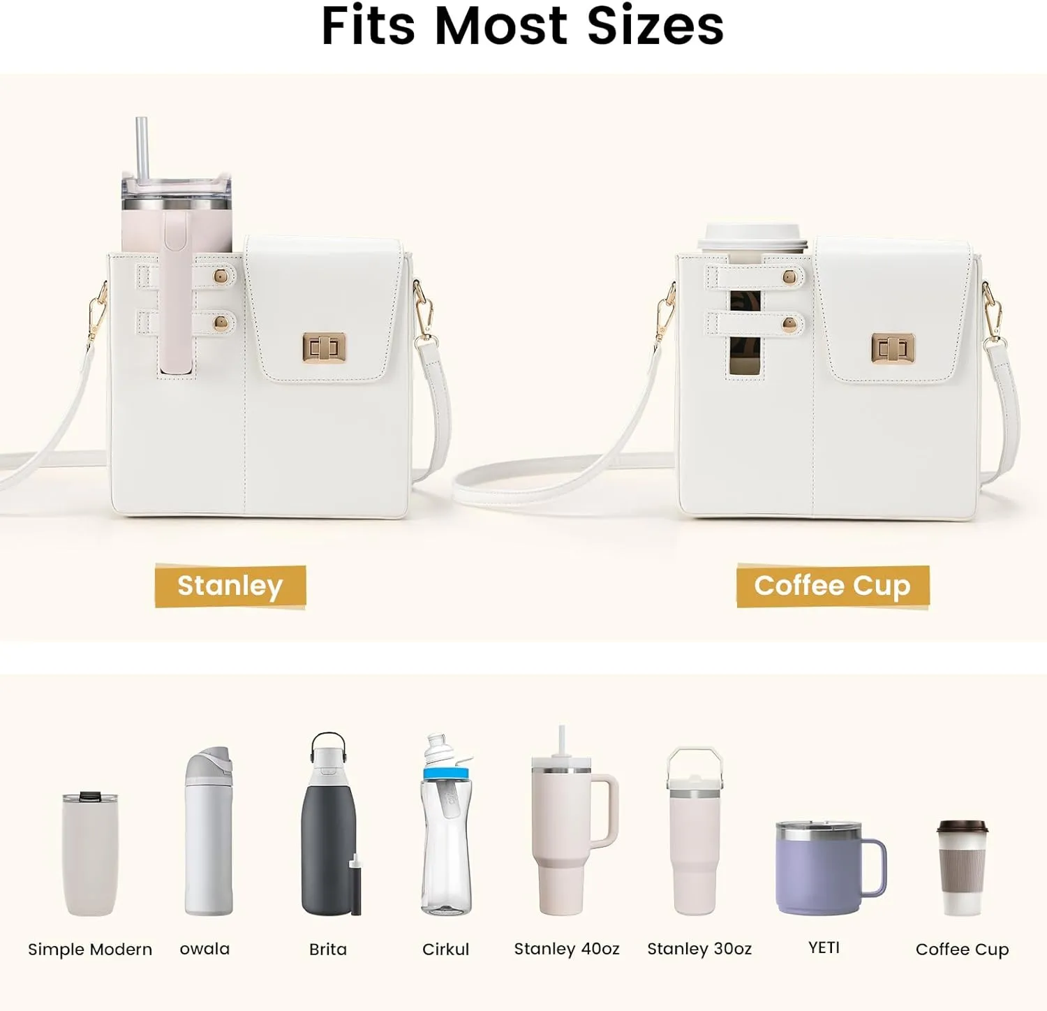 Costravio Outdoor Crossbody Bag Water Cup Storage Sports Bottle Holder Portable Crossbody PU Leather Case Tumbler Purse with Water Bottle Pocket Fits Most Bottles Cup Carrier Bag for Women